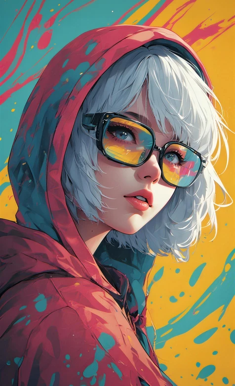 白发少女·红连帽黄镜眼镜 潮流风 手机壁纸