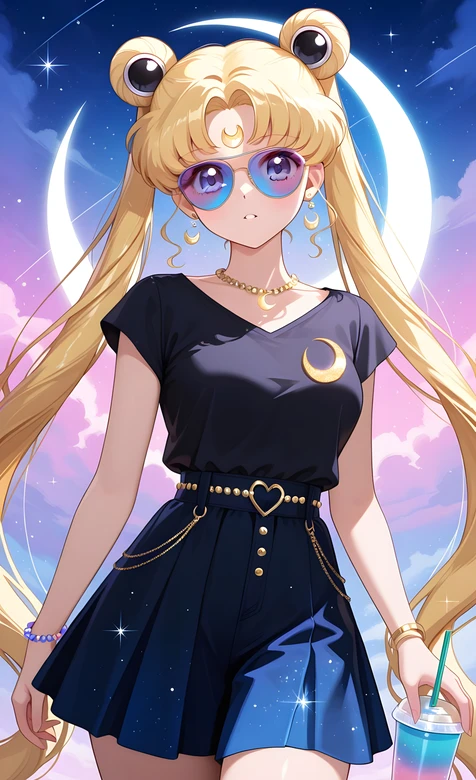 月野兔·月亮元素二次元动漫风 梦幻星空手机壁纸