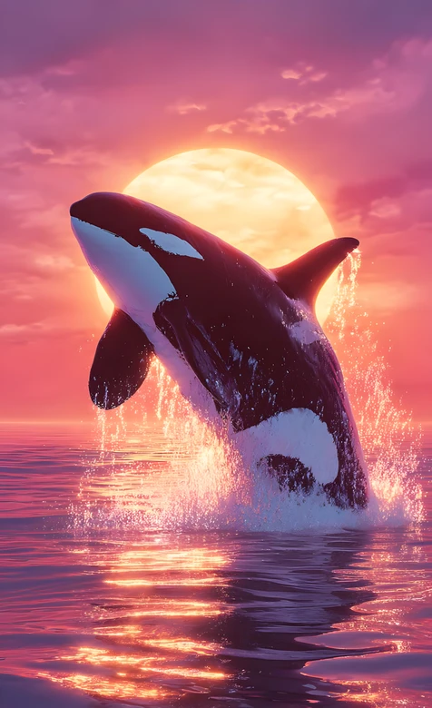 虎鲸跃海·唯美夕阳梦幻风·超火海洋壁纸