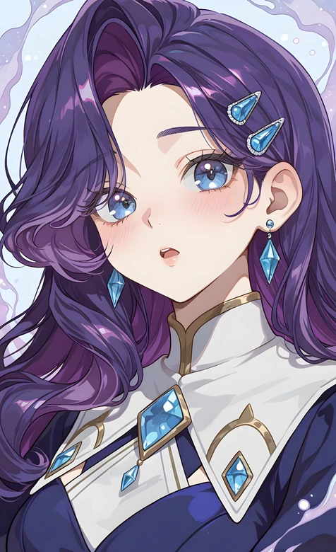 二次元唯美紫发少女·蓝水晶配饰 动漫风手机壁纸