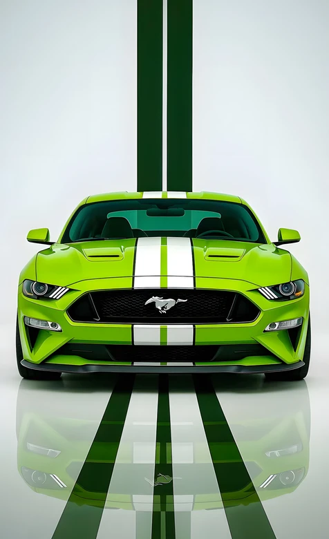 福特野马·荧光绿条纹跑车·简约写实超跑风手机壁纸