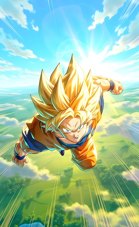孙悟空·超级赛亚人飞行 日系热血战斗手机壁纸