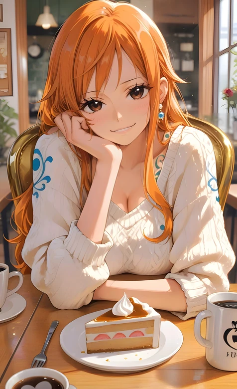 娜美·咖啡厅甜憩 二次元唯美风 海贼王手机壁纸