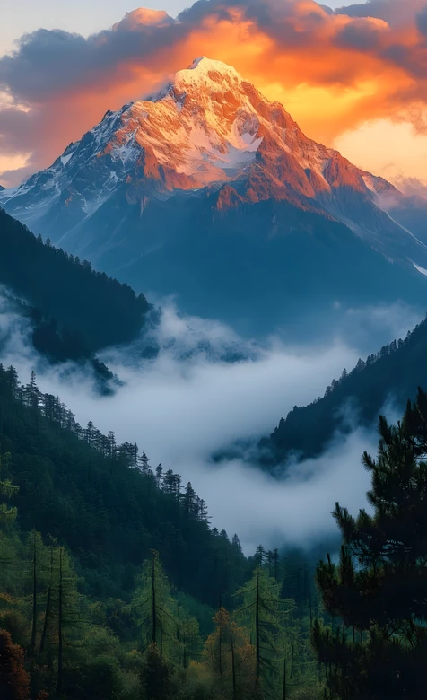 唯美写实雪山云海森林日出 治愈系自然风景手机壁纸