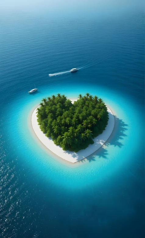 心形海岛椰林·唯美热带风情 治愈系海岛手机壁纸