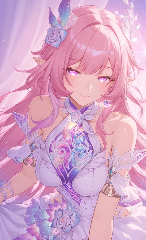 粉发精灵耳少女·唯美梦幻风 精灵花境主题壁纸