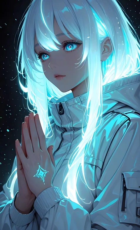 电光银发少女·赛博唯美风 原创插画高人气手机壁纸