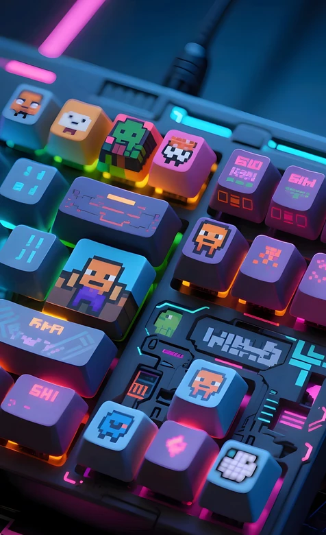 赛博朋克机械键盘·像素游戏角色键帽 电竞霓虹手机壁纸