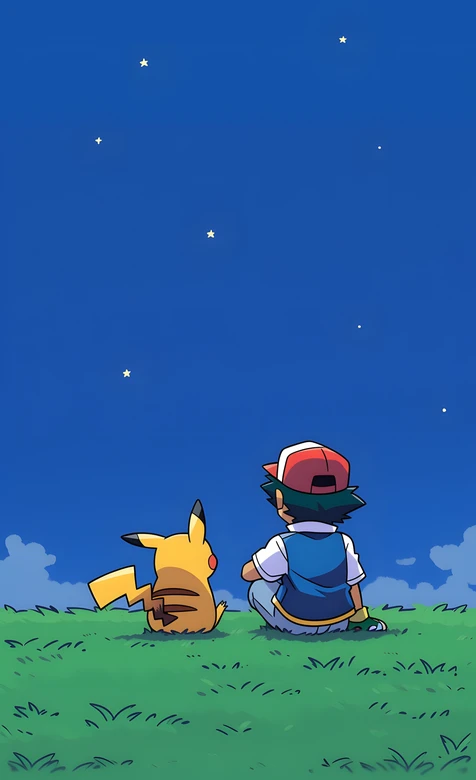 小智&皮卡丘·治愈系宝可梦动漫星空草地壁纸