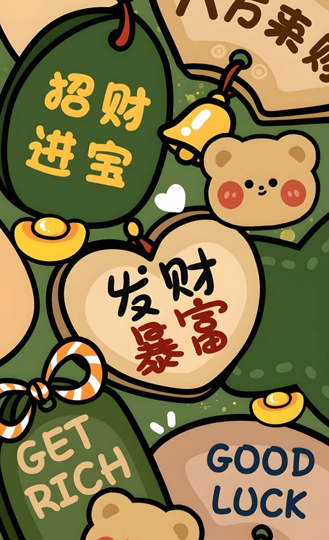 卡通小熊&财运文字·国风可爱风手机壁纸 热门财运壁纸