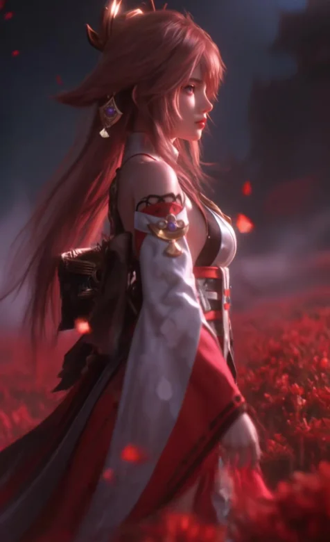 红发游戏角色·红月花海 国风唯美 动态手机壁纸