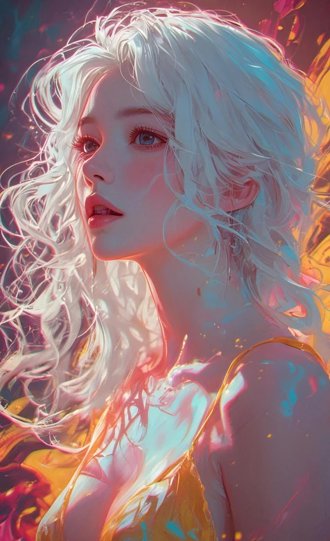 白发卷发少女·梦幻炫彩风 超火氛围感手机壁纸