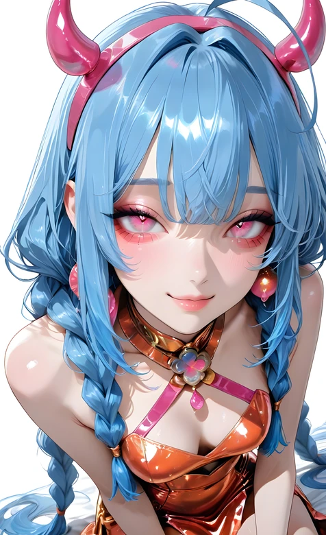 蓝发粉瞳恶魔角少女·二次元动漫风·原创超人气手机壁纸