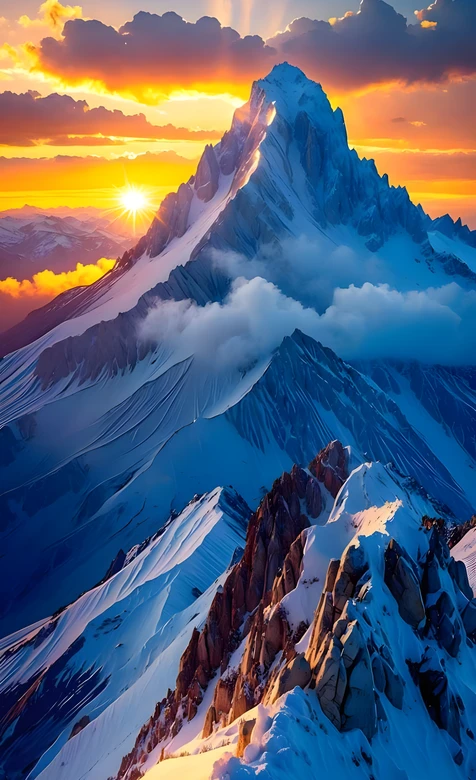 巍峨雪山日落·唯美写实风 震撼自然景观高人气壁纸