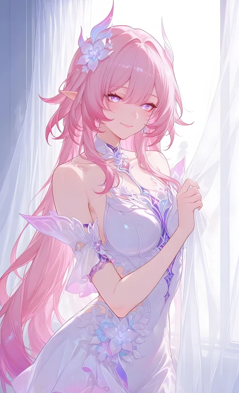 爱莉希雅·精灵耳粉发 唯美二次元 梦幻窗边少女 热门竖屏壁纸