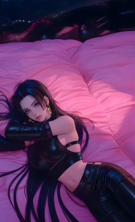 二次元写实风皮衣少女 慵懒躺姿 高质感手机壁纸