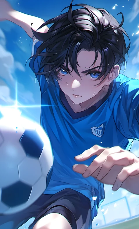 二次元动漫足球少年·蓝眸黑发·热血运动 手机壁纸