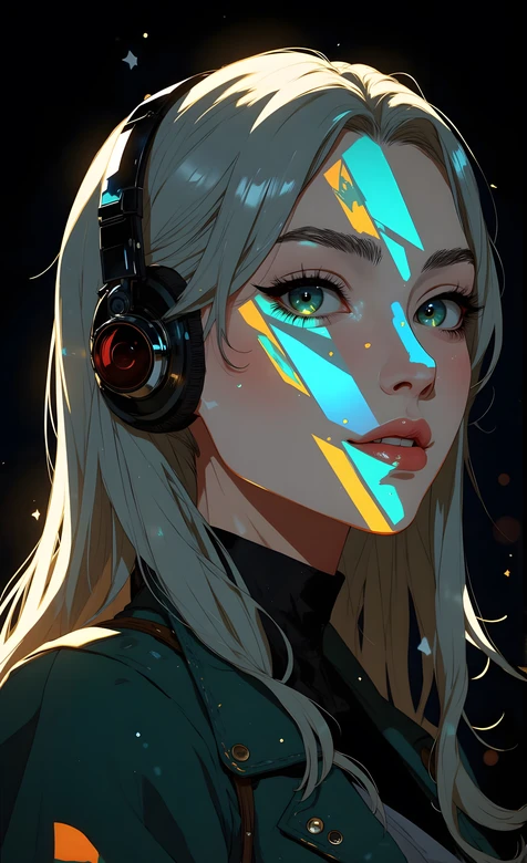 赛博朋克二次元少女·霓虹光影耳机 赛博风手机壁纸