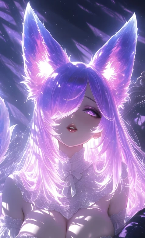 梦幻狐耳少女·紫发紫瞳蕾丝装 二次元唯美手机壁纸