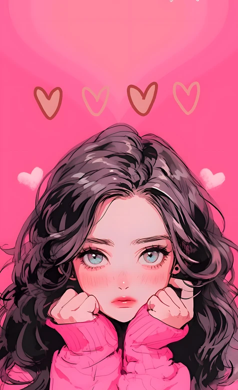 卷发女孩·二次元插画风 高甜少女心手机壁纸