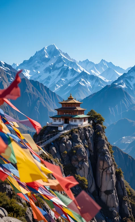 雪山藏寺经幡·唯美国风藏地秘境 藏式金顶壁纸