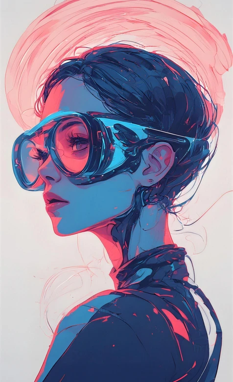 赛博朋克原创插画人物·护目镜红蓝撞色 赛博朋克手机壁纸