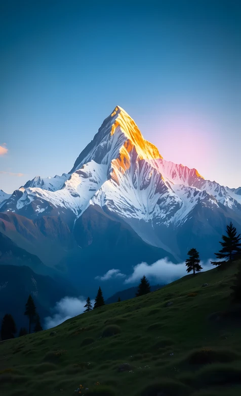 日照金山·雪山草甸唯美风景 超高清自然山水手机壁纸