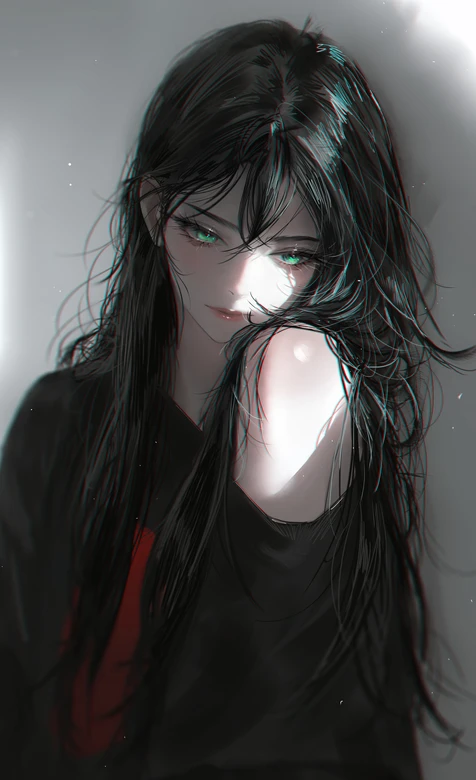黑长直绿眼少女·暗黑写实风原创插画 高人气手机壁纸