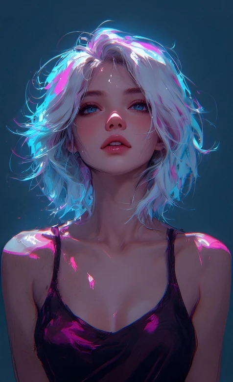 霓虹光效银发少女·赛博朋克写实风原创插画 超火手机壁纸