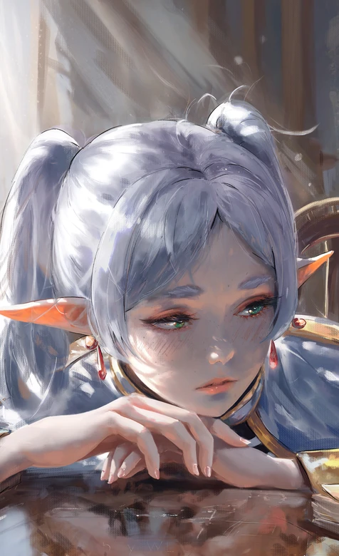 精灵少女·双马尾银发 写实唯美风原创插画 竖屏壁纸