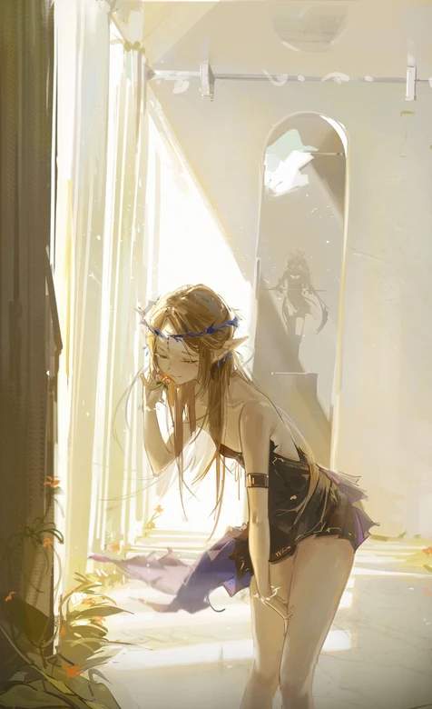 精灵少女·精灵耳短裙 唯美二次元风 梦幻暖光 手机壁纸