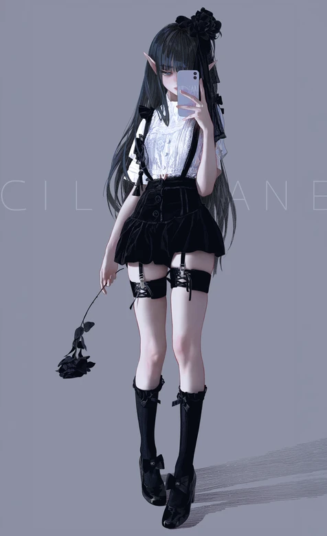 暗黑哥特风精灵耳少女·原创插画 小众个性手机壁纸