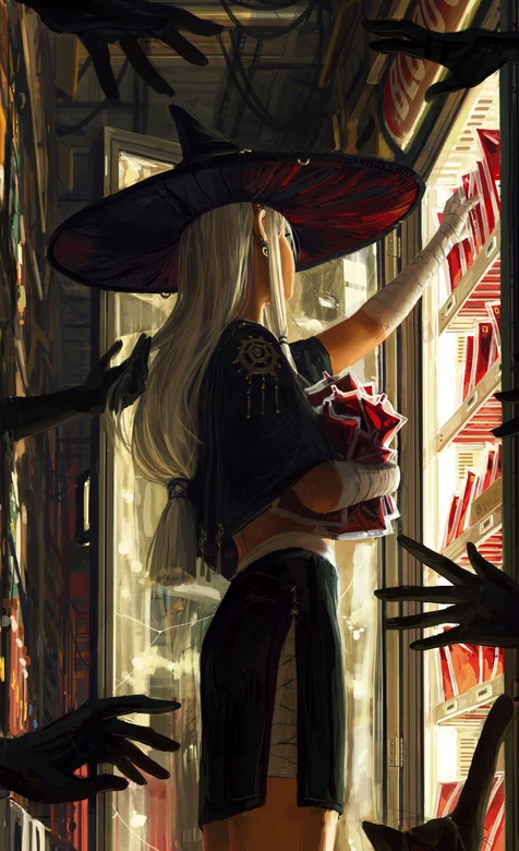 白发女巫·红包装采购 暗黑奇幻风插画 超火手机壁纸