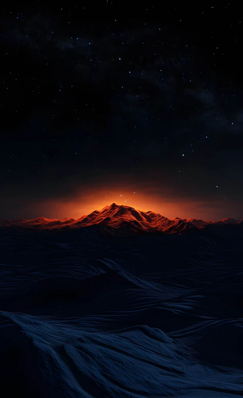 星空火山·暗黑唯美风 橙红霞光山峦 高质感夜景壁纸