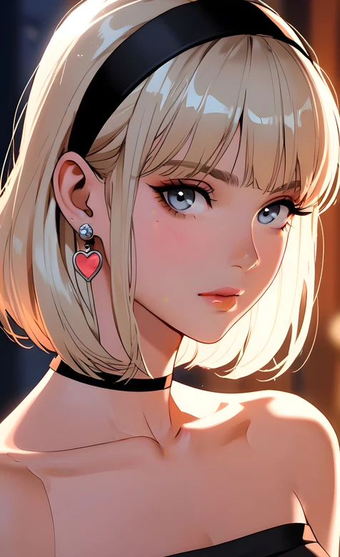 二次元美少女·金发心形耳环·精致插画 高人气手机壁纸