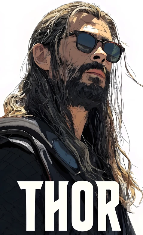 Thor·长发胡须墨镜 美式漫画风 漫威影视壁纸
