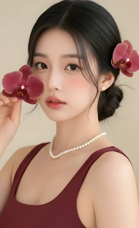 气质女生·兰花点缀盘发 唯美清新 精致手机壁纸