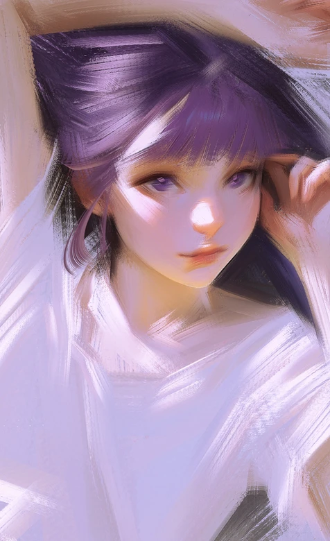 紫色头发少女·唯美手绘插画 清新梦幻手机壁纸优选