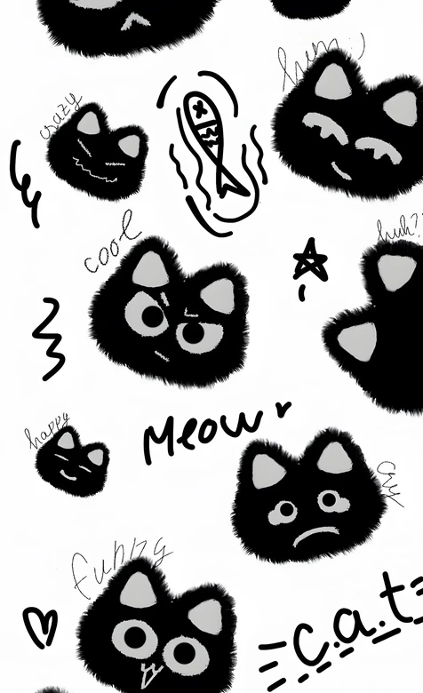 毛绒黑猫头像·手绘涂鸦风 趣味表情治愈系猫咪壁纸