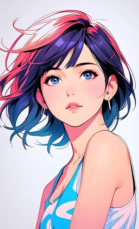二次元插画·渐变粉紫蓝短发动漫少女 手机壁纸精选