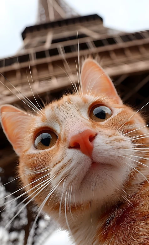 橘猫·灵动大眼 埃菲尔铁塔·写实可爱 治愈系手机壁纸