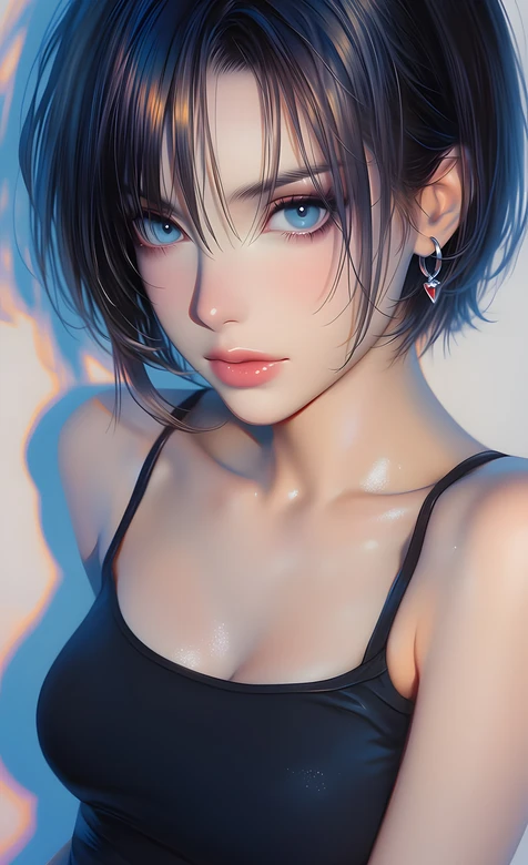 短发蓝眸少女·写实唯美风·二次元原创 高质感二次元少女手机壁纸