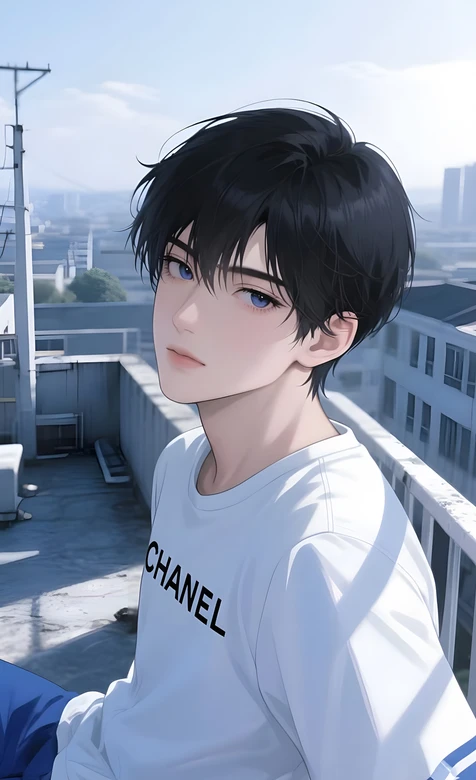 二次元清新帅哥·天台城市·国漫原创手机壁纸