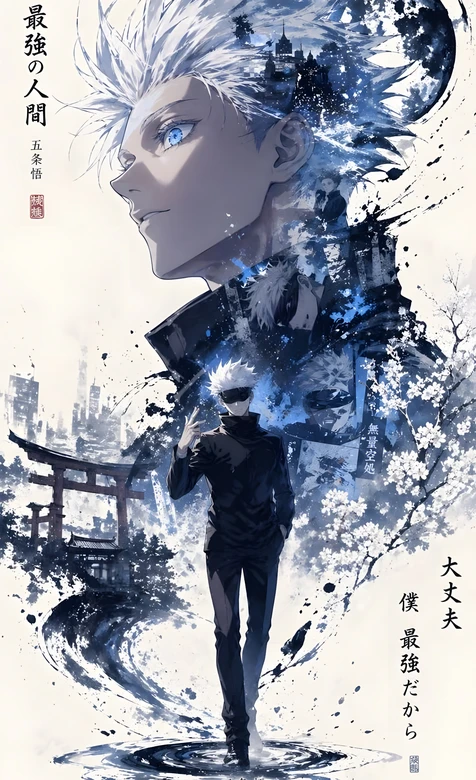 五条悟·最强之人 咒术回战国风水墨壁纸