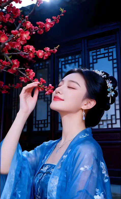 古风女子轻嗅红梅 国风唯美中式庭院壁纸（古风美女壁纸）