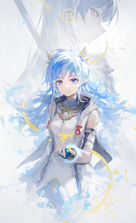 蓝发精灵耳少女·唯美二次元 奇幻风高清壁纸
