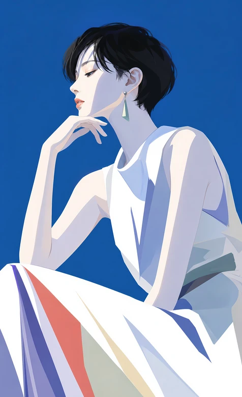 短发女生·简约扁平风 时尚姿态高质感女生壁纸