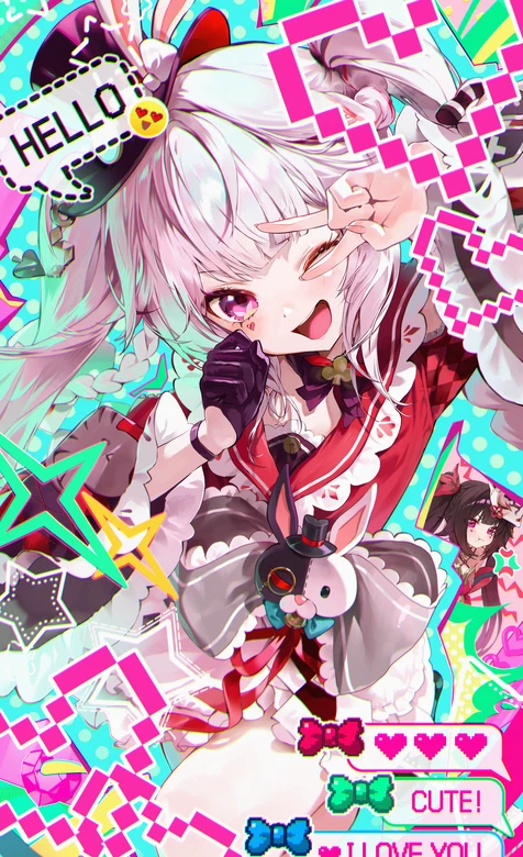 二次元萌系兔耳少女·像素霓虹风 高人气二次元手机壁纸