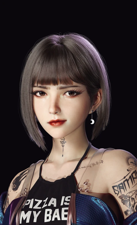 潮酷纹身短发少女·赛博朋克写实风·原创3D手机壁纸