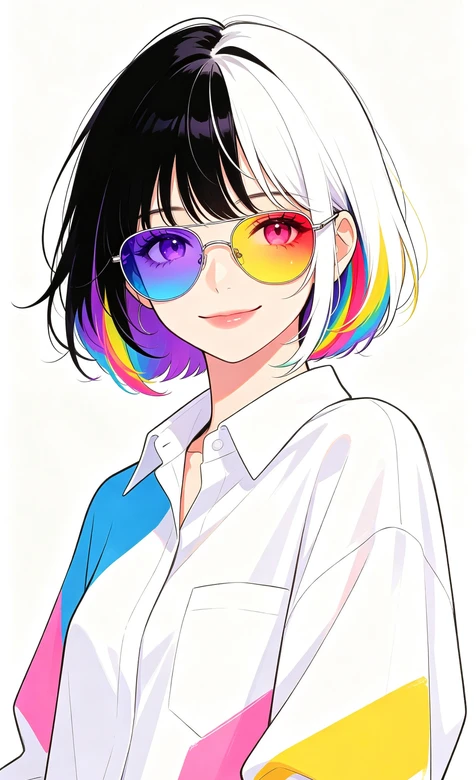 二次元动漫女孩·彩虹发尾渐变眼镜 个性潮流手机壁纸